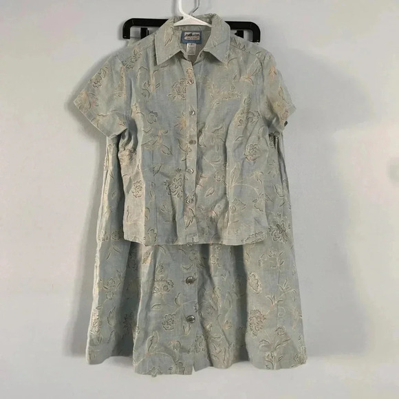 VTG 90s Pendleton 2pc Floral Set 100% Linen Blue Size Medium 8 Petite Cottagecor